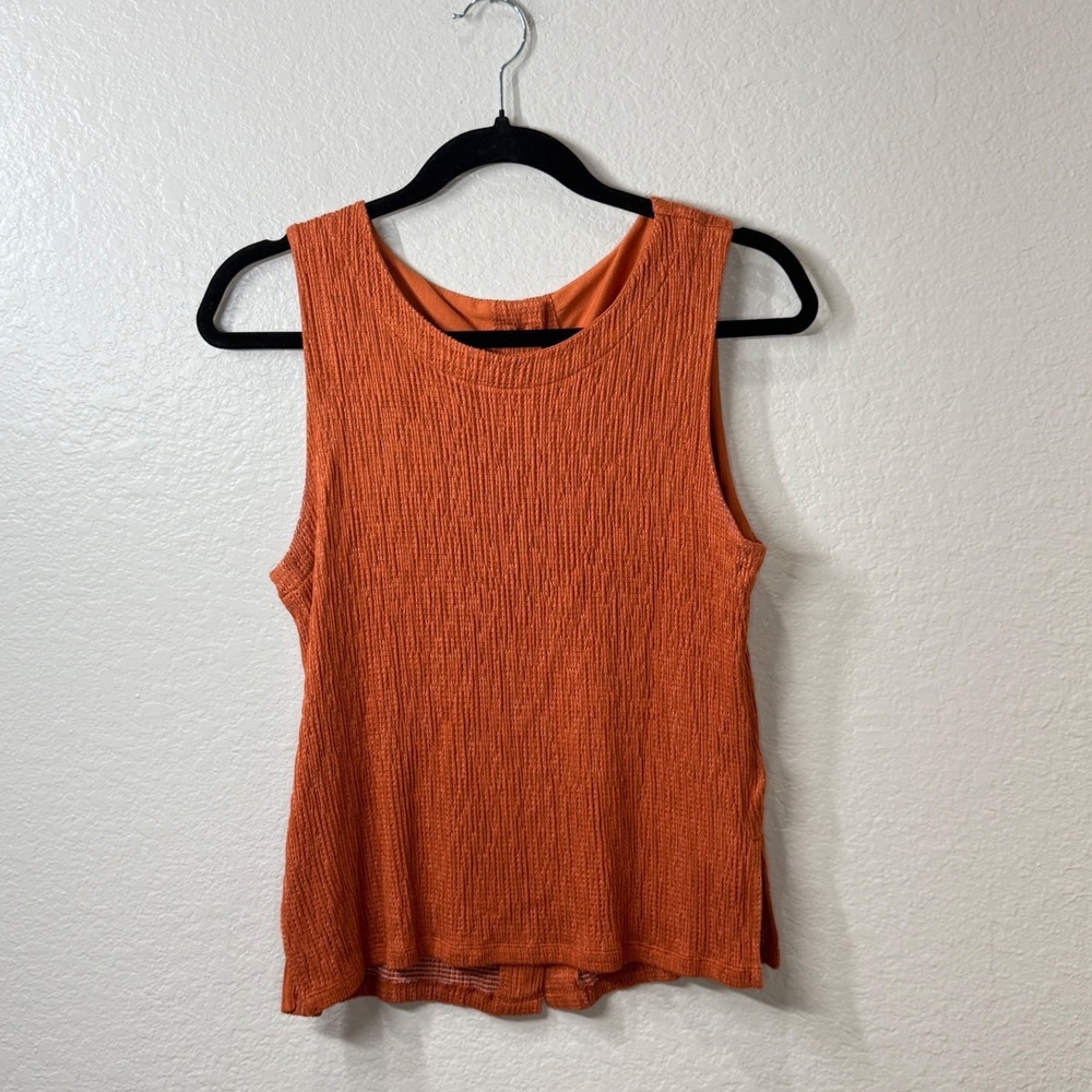 Anthropologie Burnt Orange Textured Knit Button Back Sleeveless Tank Top Medium